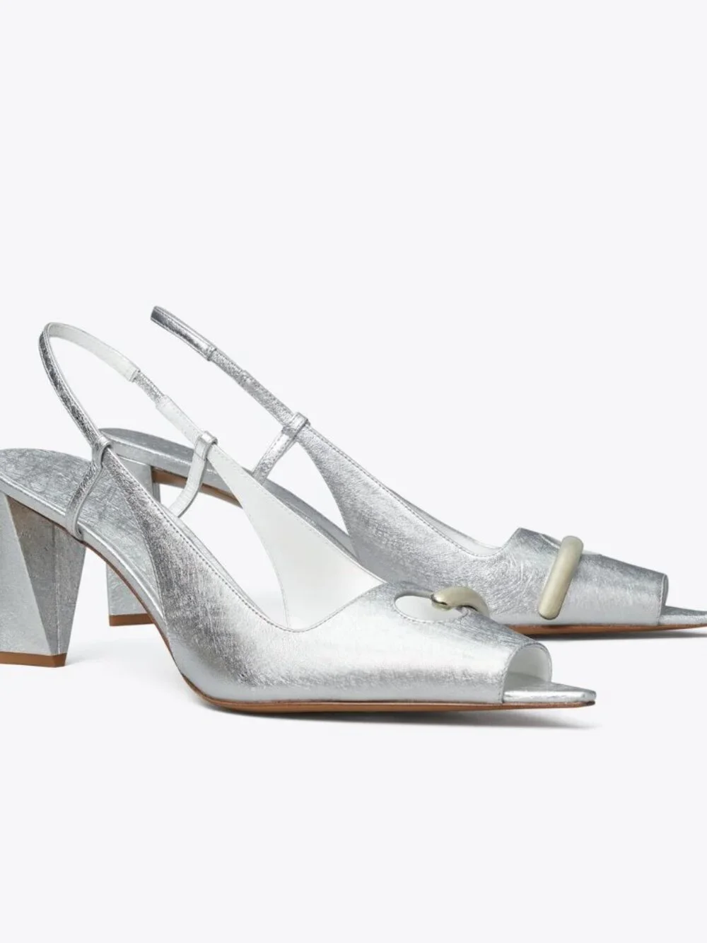 iconic Tory Burch Silver Pierced Peep-Toe Slingback NWT